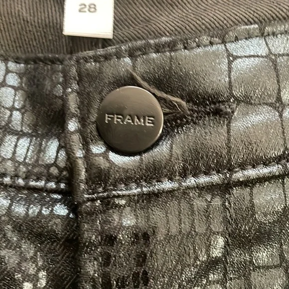 FRAME Le High Skinny Cropped Croc-effect Mid-Rise Skinny Jeans Black Size 28 - Picture 13 of 14